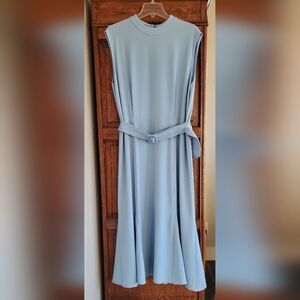 WHISTLES Pale Blue Penny Belted Midi Dress US/14 NWT